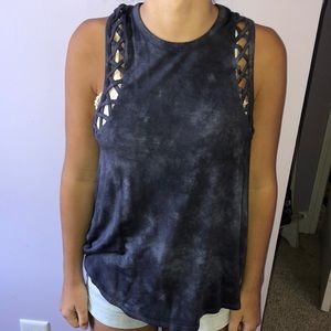 Distressed tye dye tank tank top